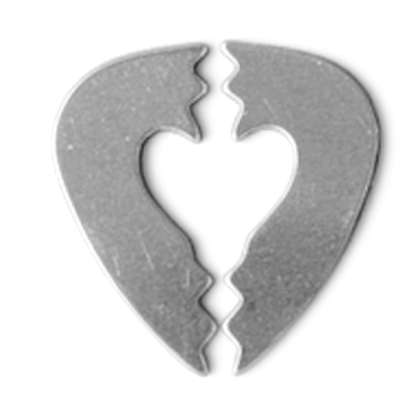Metallic heart-shaped object with a break in the middle on a white MetalStampingBlankbackground