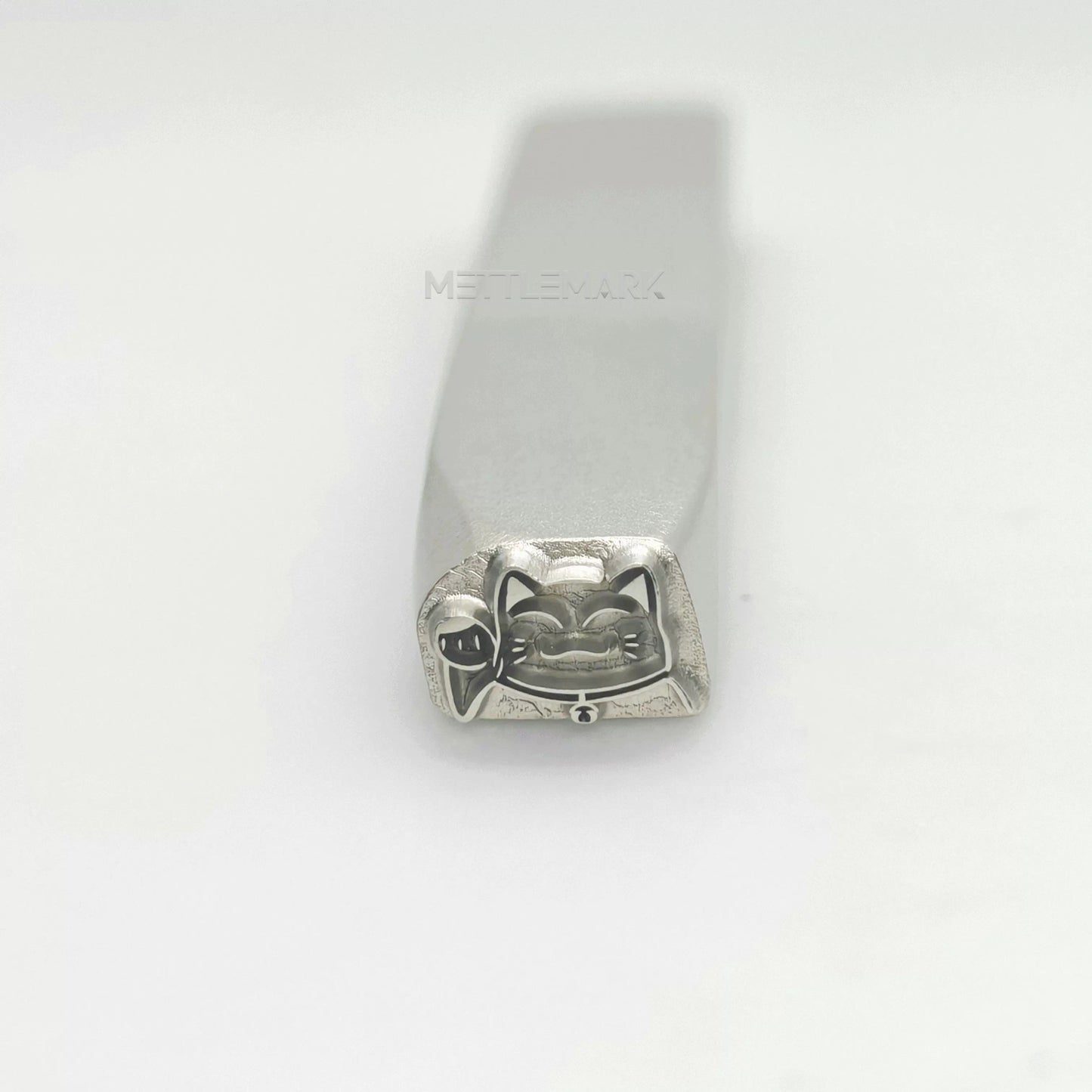 Custom Metal Design Stamp Lucky Cat Maneki-neko Waves to Welcome Fortune - Memk-0577