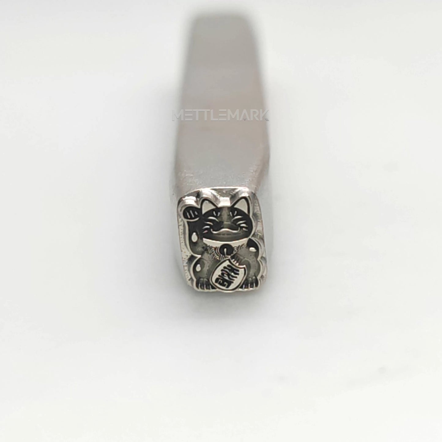 Custom Metal Design Stamp Lucky Cat Maneki-neko Waves to Welcome Fortune - Memk-0579