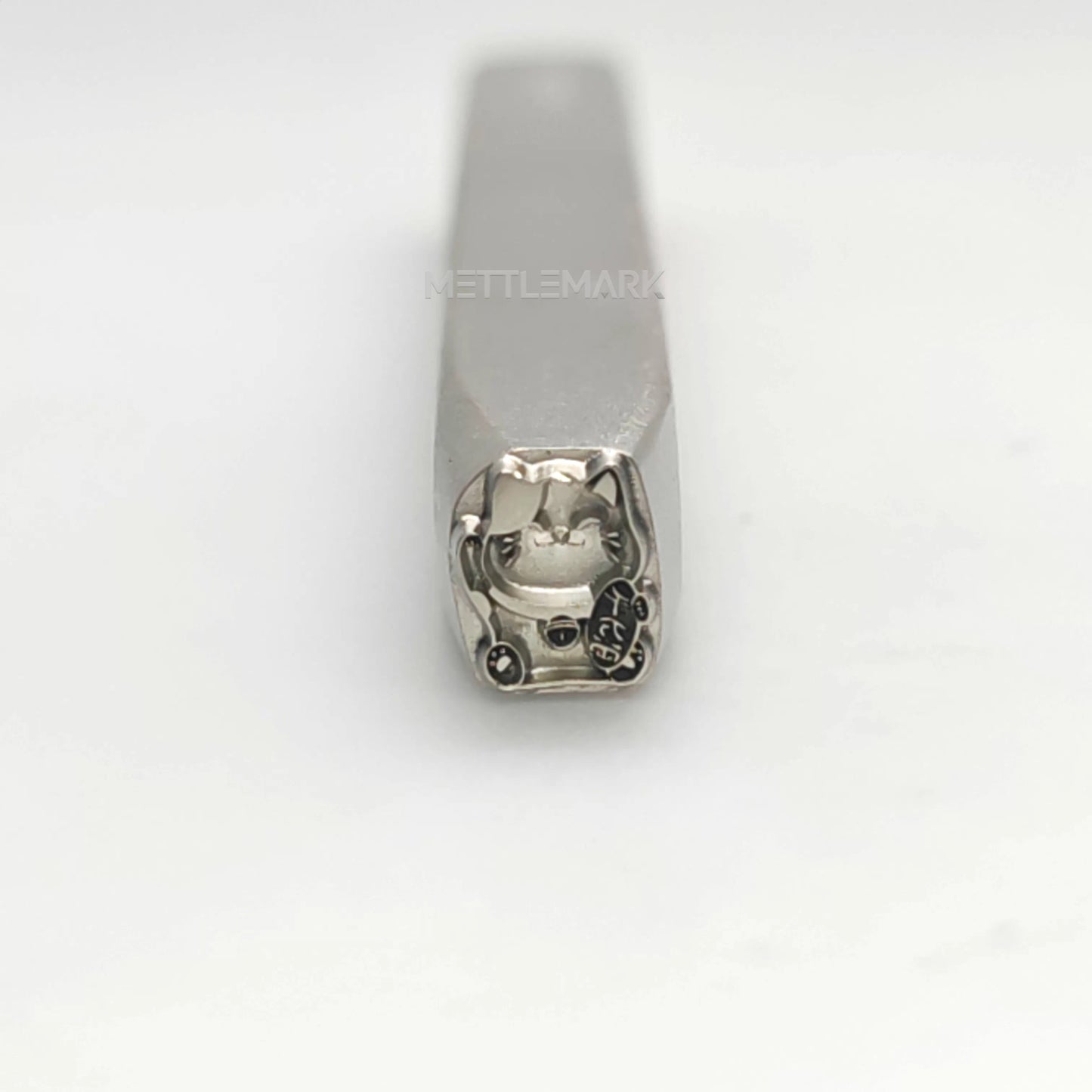Custom Metal Design Stamp Lucky Cat Maneki-neko Waves to Welcome Fortune - Memk-0584