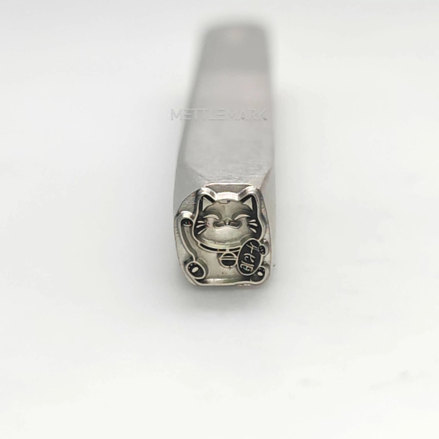 Custom Metal Design Stamp Lucky Cat Maneki-neko Waves to Welcome Fortune- Memk-0585