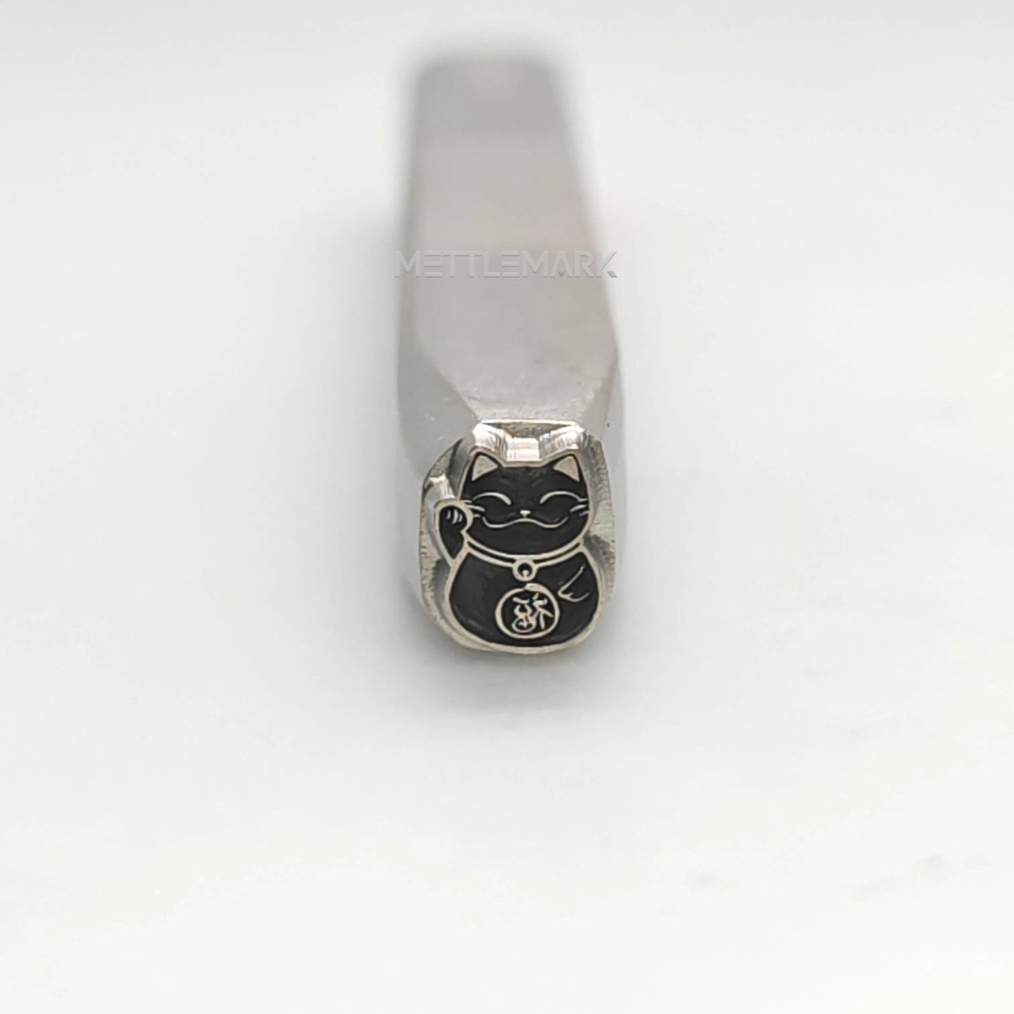 Custom Metal Design Stamp Lucky Cat Maneki-neko Waves to Welcome Fortune - Memk-0587
