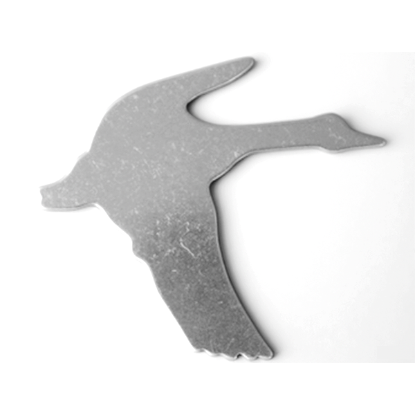 Gray metal duck-shaped object on a white background MetalStampingBlank