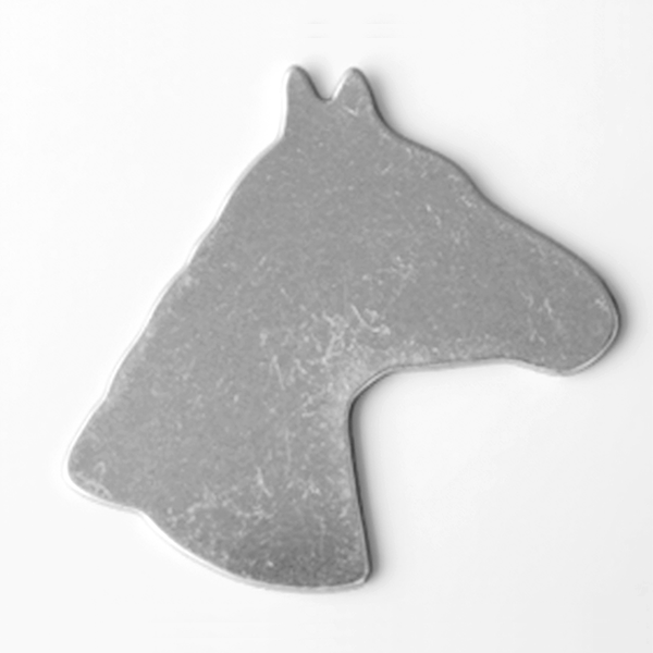 Gray stone with a horse head design on a white background MetalStampingBlank