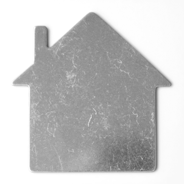 House-shaped cutting board with a marble-like texture on a white MetalStampingBlankbackground