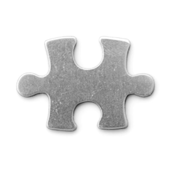 Silver puzzle piece on a white background MetalStampingBlank