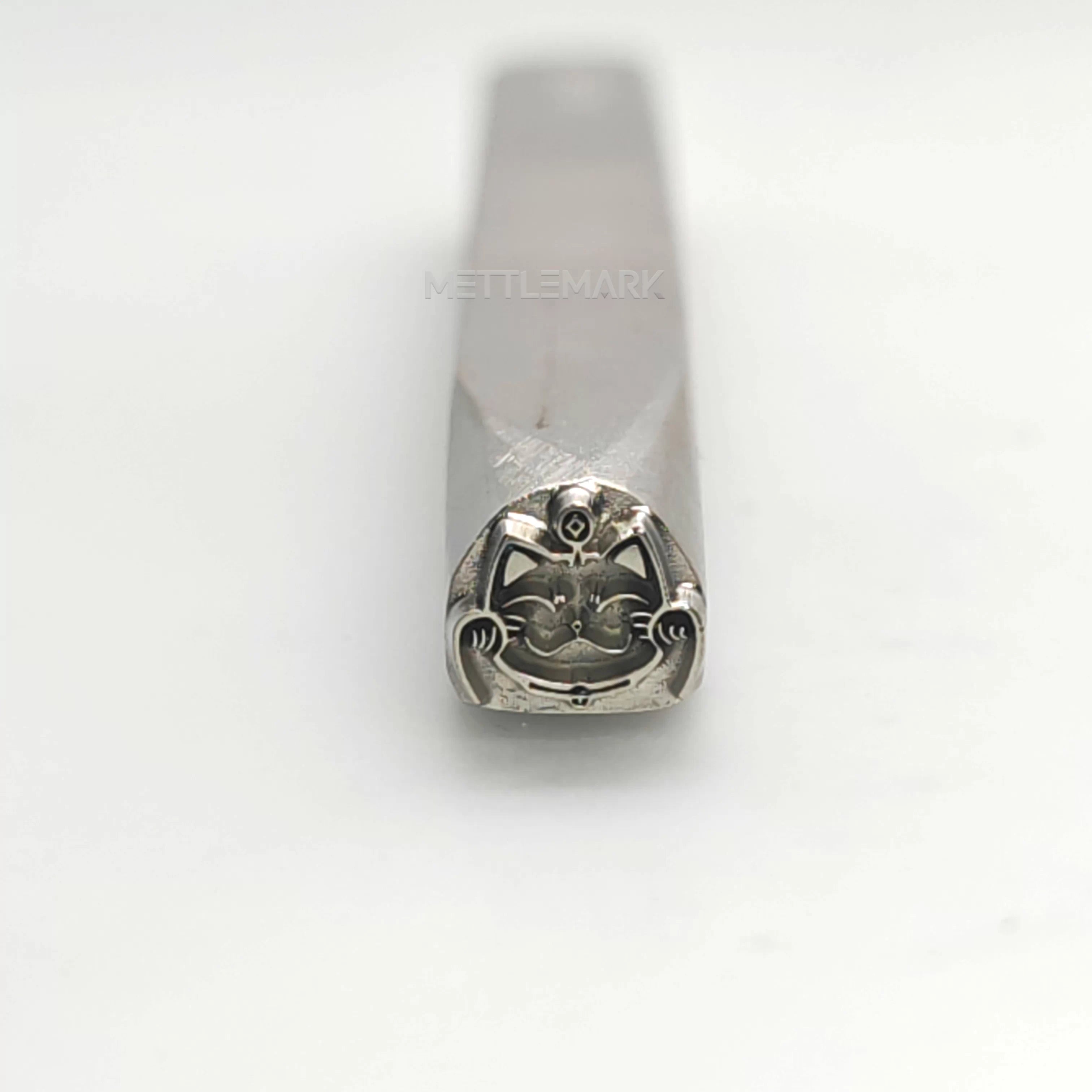 Custom Metal Design Stamp Lucky Cat Maneki-neko Waves to Welcome Fortune - Memk-0576