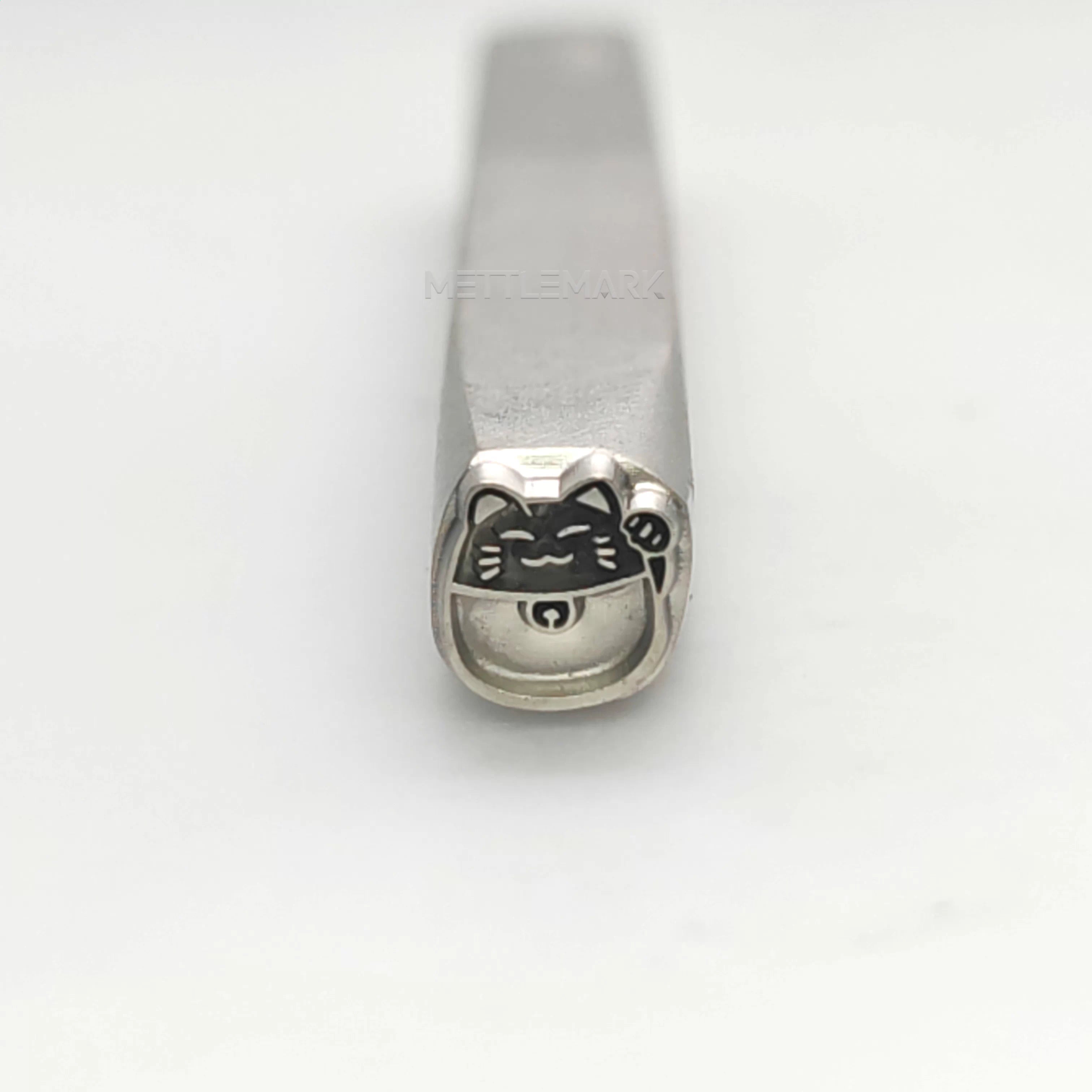 Custom Metal Design Stamp Lucky Cat Maneki-neko Waves to Welcome Fortune - Memk-0580