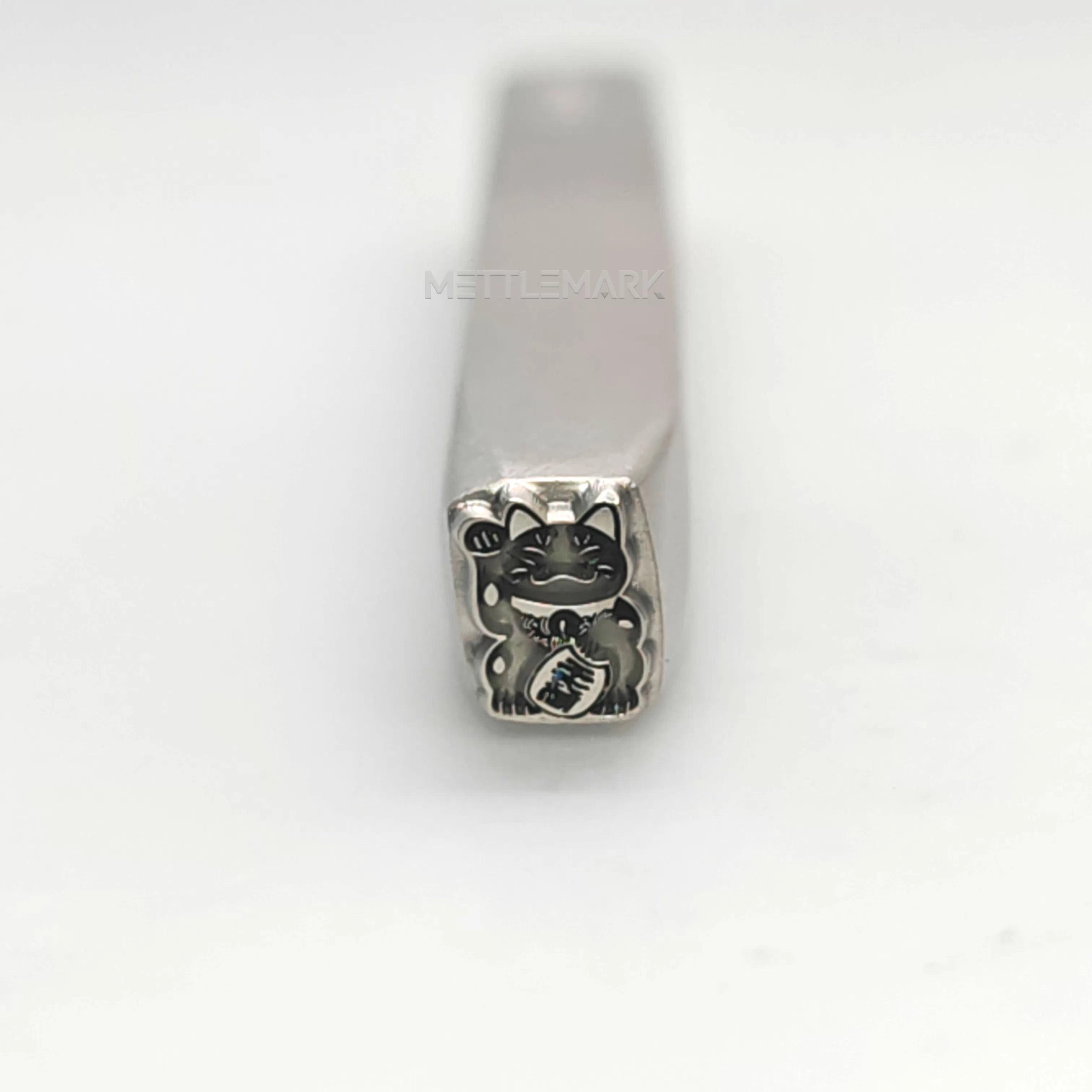 Custom Metal Design Stamp Lucky Cat Maneki-neko Waves to Welcome Fortune - Memk-0578