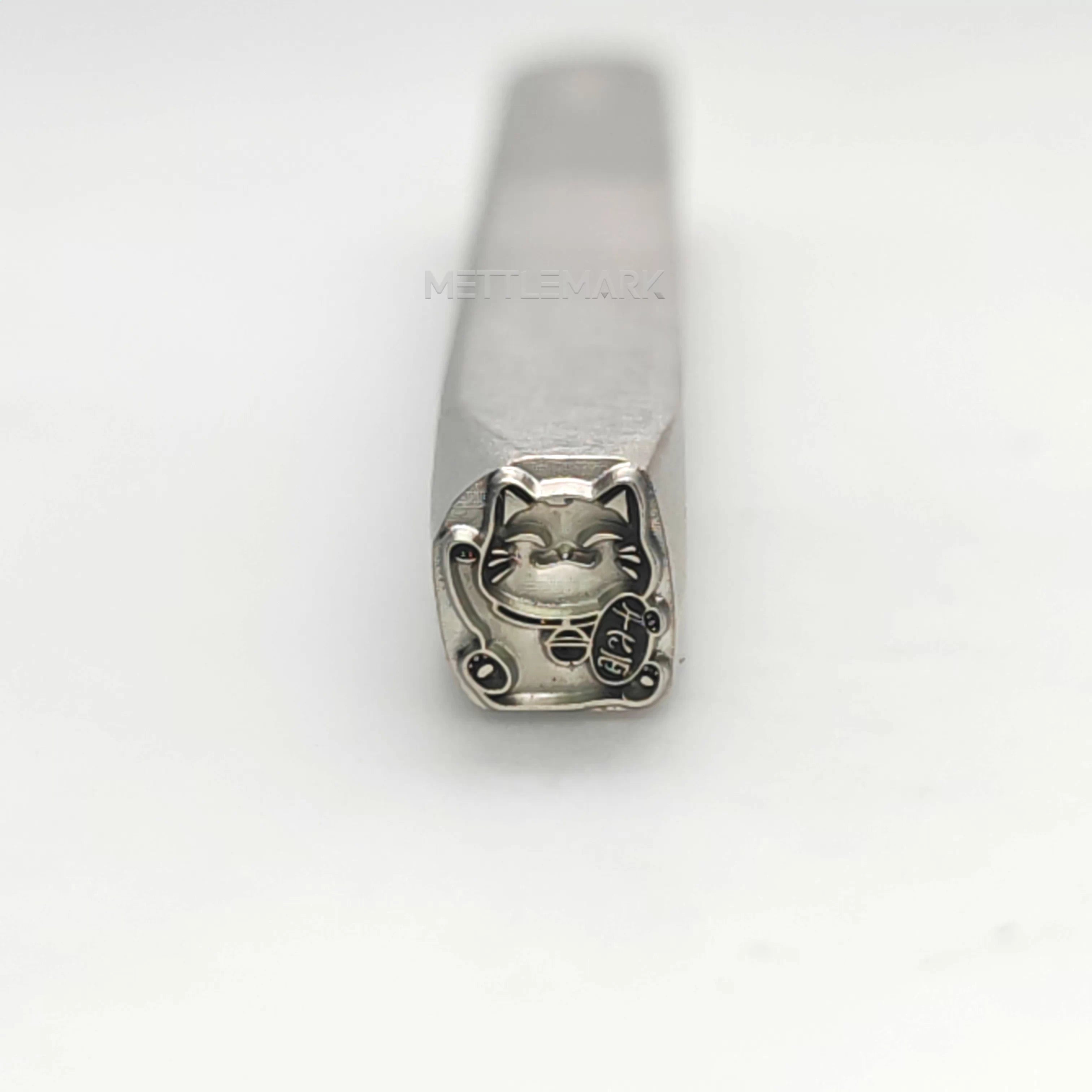 Custom Metal Design Stamp Lucky Cat Maneki-neko Waves to Welcome Fortune- Memk-0585